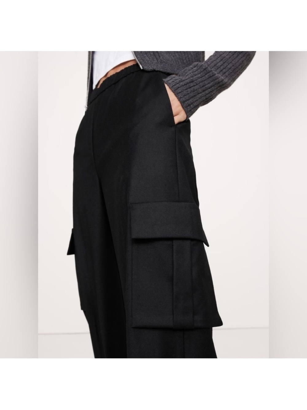 Banana Republic Black Wool Wide-Leg Cargo Pants - Women